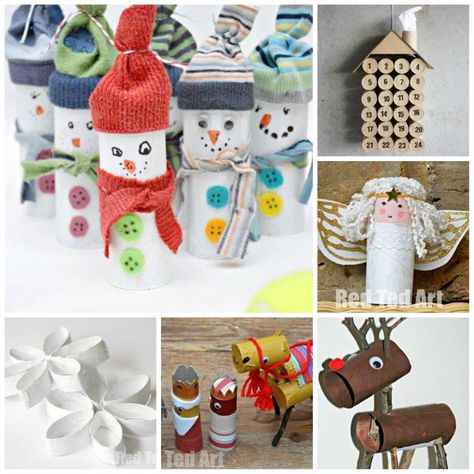 12 Christmas TP Roll Crafts - LOVE planning for Christmas.. here are some great ideas to start saving some TP Rolls for! Tp Crafts, Cardboard Tube Crafts, Paper Roll Crafts Diy, Roll Craft, Red Ted Art, Christmas Toilet Paper, 2014 Christmas, Toilet Paper Crafts, Preschool Christmas Crafts