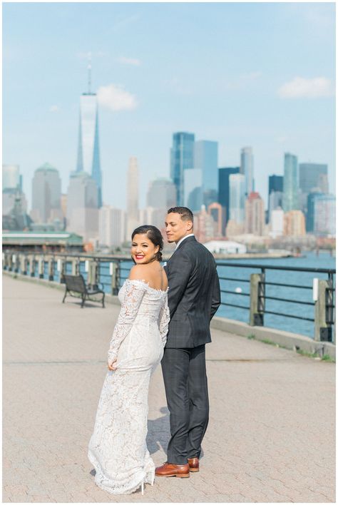 Liberty State Park Wedding Photos after a sweet elopement at New Jersey City Hall. Liberty State Park, Park Wedding Photos, State Park Wedding, City Hall Elopement, Bridal Details, City Hall Wedding, Wedding Day Timeline, Wedding Timeline, Park Wedding