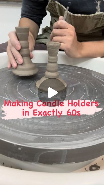 DJ Does Pottery on Instagram: "Let’s make some carved candle holders in exactly 1 minute! 🕯️⏱️    To carve on the wheel, I carry out two phases—one phase of carving when the form is freshly thrown and another phase of carving once it’s dry and in the trimming stage. The initial carve sets the shape and acts as a guide to make trimming carving a bit easier—almost like a map. The second phase of carving is meant to bring out those beautiful curvatures and match the vibe of its mate. The goal isn’t to get the pair identical (embracing the handmade nature of these friends) but rather to have a cohesive look.   #pottery #prep #ceramic #studio #preparation #potterystudio #potterylove #potterylife #clay #clayart #handmade #art #artoftheday #progress #process #contemporaryceramics #makersgonnamak Candle Holders Ceramic Handmade Pottery, Handmade Ceramic Candle Holders, Ceramic Candle Holders Pottery, Pottery Candles, Candle Holder Clay, Making Candle Holders, Candle Holder Pottery, Pottery Candle Holders, Carved Candle