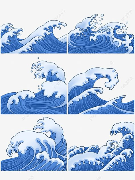 Asian Ocean Art, Ocean Wave Illustration, Japanese Waves Drawing, Ocean Illustration Waves, Sea Waves Drawing, Waves Reference, Ocean Waves Drawing, Ocean Illustration Art, Ocean Waves Illustration