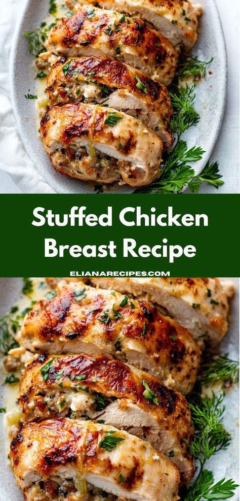 "Looking for a delicious dinner idea? This stuffed chicken breast recipe bursts with flavor and is incredibly easy to prepare, making it a perfect weeknight meal that the whole family will love. Christmas Chicken Recipes, Christmas Main Course Recipes, Healthy Stuffed Chicken, Christmas Meat, Chicken Breast Recipes Baked, Whole Chicken Recipes, Stuffed Chicken Breast, Chicken Breast Recipe, Chicken Breast Recipes Easy