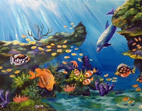 Surfboard Painting, Painting Lesson, Underwater Painting, Undersea World, Underwater Art, Acrylic Painting Lessons, Oil Pastel Art, Ocean Wallpaper, Sea Painting