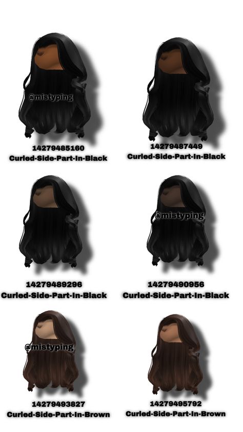 Black Hair Id Roblox, Brown Hair Roblox, Blocksburg Outfit Codes�￼, Code Clothes, Hair Codes, Black Hair Roblox, Bratz Inspired Outfits, Aesthetic Roblox Royale High Outfits, Baddie Outfits Ideas