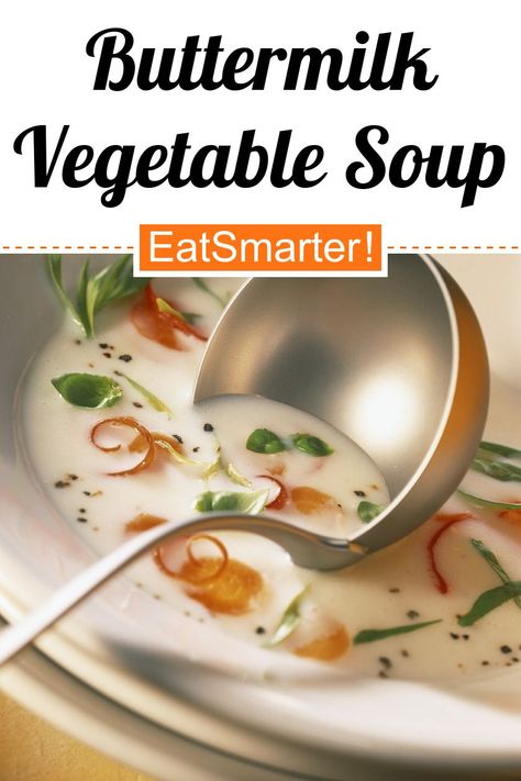 Erfrischend und leicht: Buttermilk Vegetable Soup - quick recipe - simple dish - So healthy is the recipe: 9.7/10 | A recipe idea by EAT SMARTER | Herb, soup, diet, Buttermilk Diet #dairy #healthyrecipes Buttermilk Soup Recipes, Buttermilk Soup, Soup Quick, Herb Soup, Eastern European Recipes, Vegetable Soup Recipe, Healthy Delicious Recipes, Buttermilk Recipes, Healthy Herbs