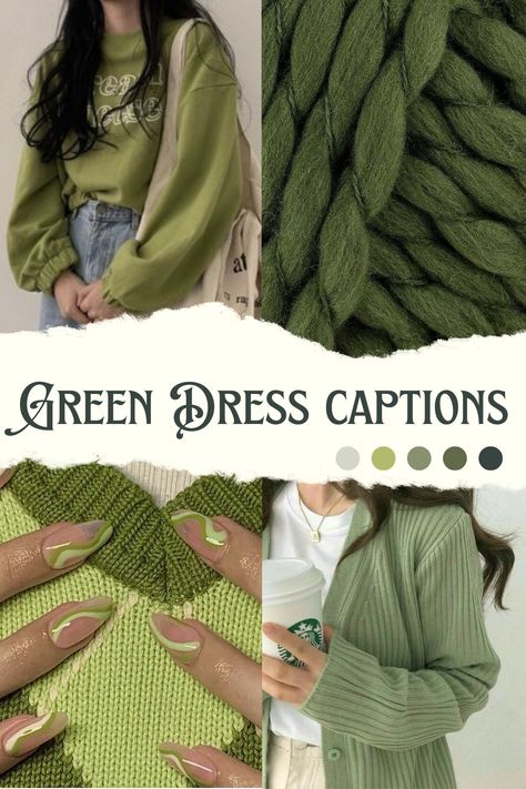 green color , green dress, green outfit, green color captions, green outfit captions, navratri colors Green Outfit Captions, Green Captions For Instagram, Green Color Quotes, Green Dress Aesthetic, All Green Outfit, Outfit Captions, Dress Captions, Best Engagement Photos, Green Dress Outfit