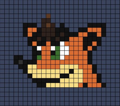 A pixel art template of Crash Bandicoot's face. Face Pixel Art, Pixels Art, Art Pixel, Hamma Beads, Pixel Art Grid, Pixel Art Games, Bead Sprite, Hijab Cartoon, Iron Beads