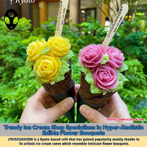 (THISIS)SHIZEN is a café ☕ that has gained popularity thanks to its artistic ice cream 🍦 cones which resemble intricate flower bouquets💐 , including creamy roses🌹, lilac, and Japanese camellia #icecream #flowers #cool #foodart #Japan #odditycentral Weird Ice Cream, Flower Ice Cream, Ice Cream Flower, Japanese Camellia, Rose Ice Cream, Sweet Red Bean Paste, Edible Bouquets, Azuki Bean, Sweet Red Bean