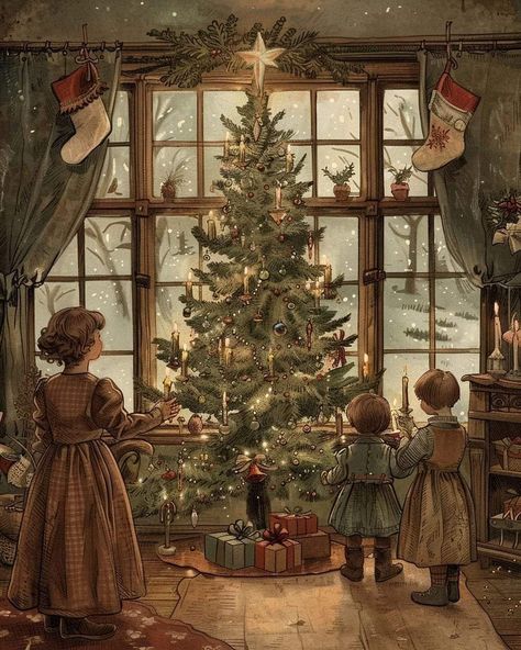 Images Noêl Vintages, Vintage Christmas Images, Old Christmas, Old Fashioned Christmas, Christmas Scenes, Victorian Christmas, Christmas Scene, Vintage Christmas Cards, Christmas Mood