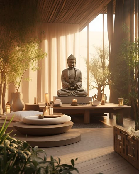 A Modern Home with Bamboo Accent Meditating Room, Interior Japanese Style, Meditation Room Design, Massage Room Decor, Home Yoga Room, Calm Place, Zen Place, Spiritual Room, Indian Room