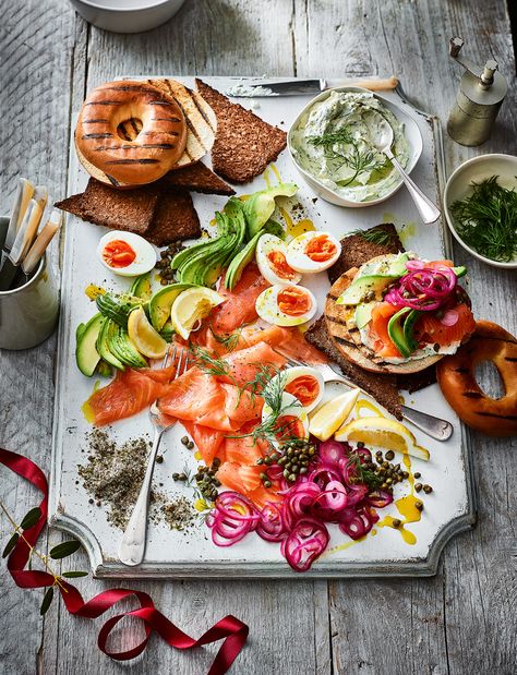 Find 1000s of triple-tested recipes, expert cooking advice from your favourite celebrity chefs and the latest food trends Smoked Salmon Platter, Breaded Salmon, Smoked Salmon Breakfast, Salmon Platter, Salmon Breakfast, Salmon Bagel, Breakfast Platter, Small Food Processor, Christmas Breakfast