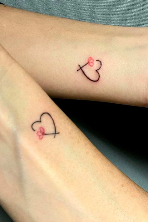 67 Meaningful Couple Tattoos To Strengthen The Bond Lesbian Couple Tattoos, Couple Tattoo Heart, Simple Couples Tattoos, Couple Name Tattoos, Wife Tattoos, Lesbian Tattoo, Tattoos Cartoon, Tattoos Heart, Couple Tat