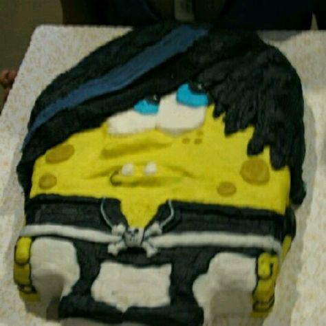 Emo Spongebob Cake, Emo Cake, Emo Spongebob, Spongebob Birthday Cake, Funny Cakes, Ugly Cakes, Spongebob Cake, Spongebob Birthday, Funny Birthday Cakes