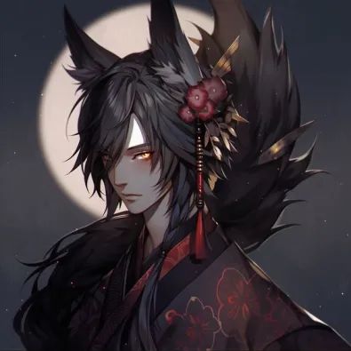 Male Kitsune Black Hair, Male Kitsune Art, Kitsune Man, Male Kitsune Oc, Kitsune Pfp, Male Kitsune, Kitsune Boy, Black Kitsune, Chica Dark