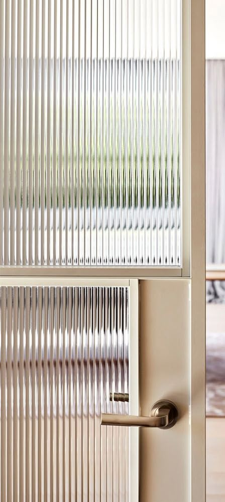 Reeded Glass Door, Glass Partition Designs, Metal Room Divider, Reeded Glass, Glass Office, Fluted Glass, Glass Doors Interior, Glass Partition, Doors And Hardware