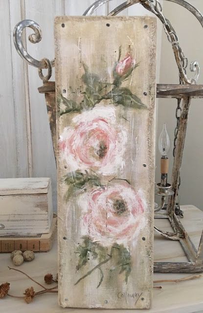 Tre Kunst, Pallet Painting, French Cottage, Pallet Art, Tole Painting, Flower Art Painting, Rose Painting, Linen Textile, Painting Projects