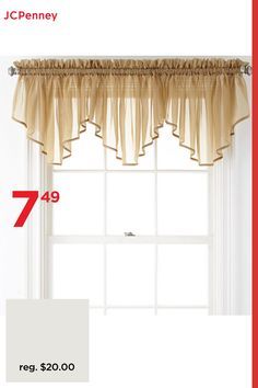 Add simple, elegant style to your window with this solid-colored sheer ascot valance.Gently filters light2" Rod pocket and headerCoordinates with corresponding Lisette treatments (sold separately)Sold individually, three shownCustomer may receive this product in Liz Claiborne or Home Expressions packaging.Order Fabric SwatchesIncluded: 1 Valance(s)Top Construction: Rod PocketFabric Content: 100% PolyesterFabric Description: WovenLining: UnlinedCare: Tumble Dry, Machine WashCurtain Length: 20 In… Yellow Kitchen Curtains, Wooden Sofa Set Designs, Curtain Length, Stylish Curtains, Sofa Set Designs, Home Design Plan, Renovation Design, Yellow Kitchen, Window Valance