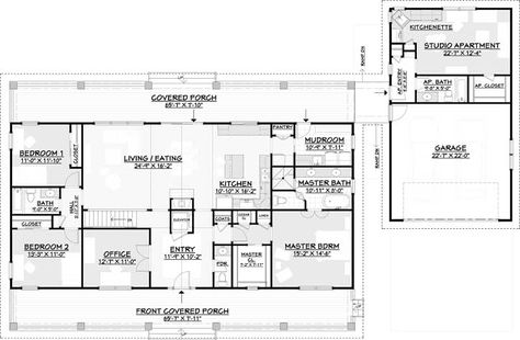 House plans with detached garage. Rectangle House Plans, Metal House Plans, Floor Plans Ranch, Farmhouse Floor Plans, House Plans One Story, Monster House Plans, 4 Bedroom House Plans, Southern House Plans, Barndominium Floor Plans