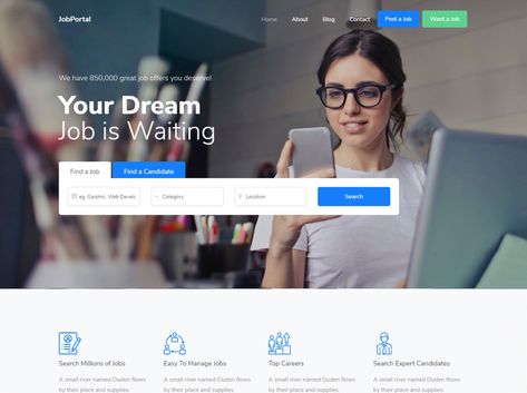 Job Portal Website Design, Job Portal Website, Portal Website, Webpage Template, Job Searching, Job Website, Bootstrap Template, Website Ideas, Free Website Templates