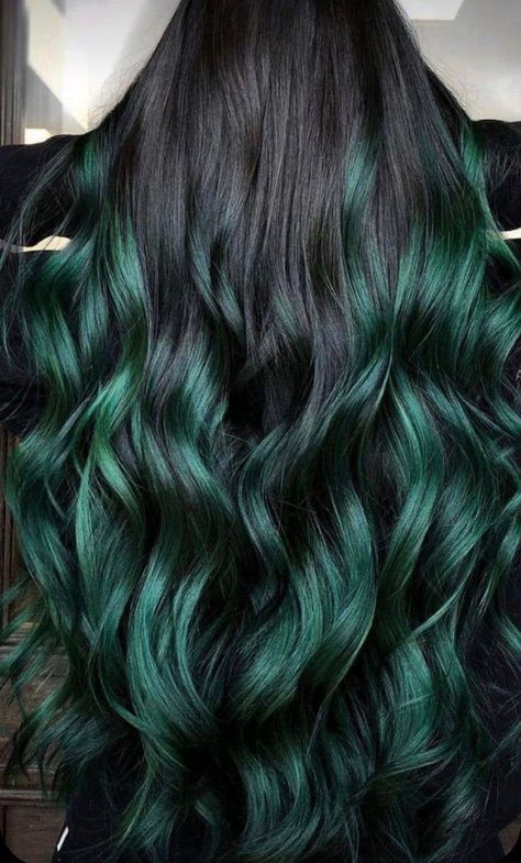 Women Colored Hair, Trendy Hair Colours, Black And Green Hair, Blue Black Hair Color, Pastel Rainbow Hair, Deep Red Hair, Purple Hair Highlights, Hair Color Mahogany, Mahogany Hair