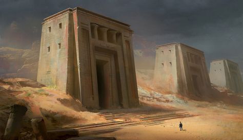 Ancient Egyptian Background, Mummy Game, Egyptian Ruins, Desert Artwork, Desert Temple, Game Level Design, Egyptian Temple, Desert Environment, Ancient Buildings