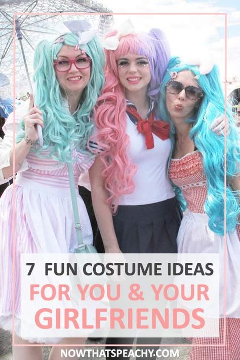 Impress everyone with these 7 Fun female Group Costume ideas for you and your Girlfriends | Halloween & Theme Party inspiration for your girlgang and bff Bachelorette Party Costume Ideas, Group Dress Up Themes, Bachelorette Costume Ideas, Bachelorette Party Dress Up Themes, Bachelorette Dress Up Themes, Dress Up Party Themes, Female Costume Ideas, Group Fancy Dress, College Productivity