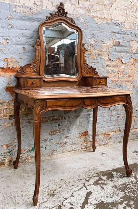 Victorian Dressing Table, Antique Dressing Table, French Dressing Table, Vintage Dressing Table, French Vanity, Handmade Wood Crafts, Vintage Dressing Tables, Dressing Table, Vanity Table