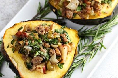 This quick Stuffed Acorn Squash (paleo AIP recipe) has bold fall spices for rich flavor. It’s also paleo, Whole30 compliant, and keto-friendly. Acorn Squash Whole 30, Paleo Stuffed Acorn Squash, Paleo Acorn Squash, Aip Recipe, Maple Sausage, Portobello Mushroom Recipes, Stuffed Acorn Squash, Acorn Squash Recipes, Brunch Casserole