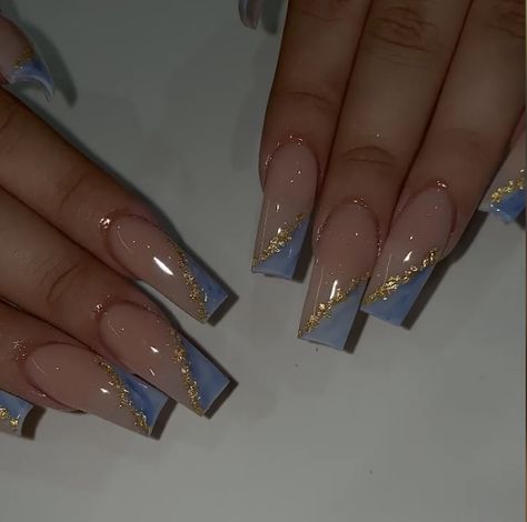 Classy Coffin Nail Designs, Acrylic Square Nails, Gold Acrylic Nails, Blue Acrylic Nails, Ombre Acrylic Nails, Classy Acrylic Nails, Short Square Acrylic Nails, Acrylic Nails Coffin Pink, Nails 2021