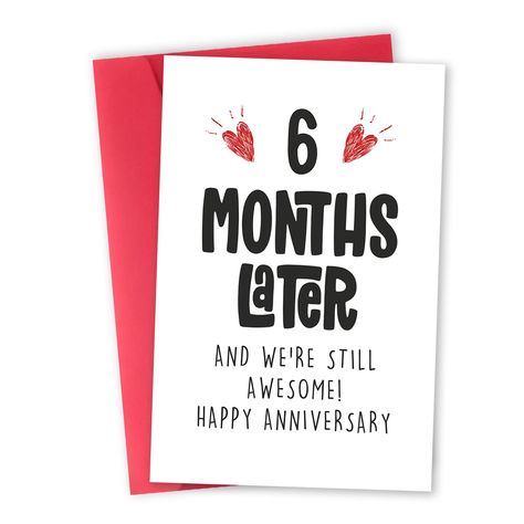 PRICES MAY VARY. Lovely 6 Month Anniversary Cards Gifts--It is a perfect gift for sending your girlfriend, boyfriend, husband, wife. It is sure to bring a big smile on his/her face when receiving the greeting card. Sweet Half A Year Anniversary Card--This card features cute love pattern on the front and comes with this text “ 6 months later and we're still awesome! ”. Product Information--8.0*5.3 inches is printed on 300gsm premium recycled smooth card and comes with a red envelope and transpare 6 Months Anniversary Card Ideas, 5 Months Anniversary Boyfriend, Half Year Anniversary, 5 Month Anniversary, 4 Month Anniversary, 6 Months Anniversary, 6 Month Anniversary Boyfriend, Anniversary Card For Him, 6 Month Anniversary