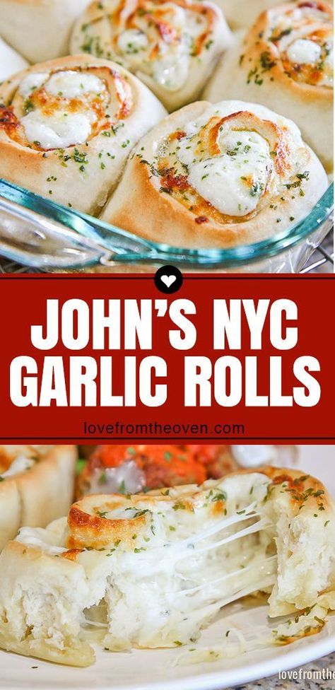 Cheesy Garlic Rolls - John's Garlic Rolls Copycat • Love From The Oven #garlicrolls #garlicbread #dinner #recipes #baking #food #lftorecipes Cheesy Garlic Rolls, Savory Rolls, Love From The Oven, Garlic Rolls, Biscuit Rolls, Recipes Baking, Bread Recipes Homemade, Bread Rolls, Dinner Rolls