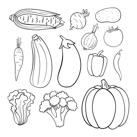 Vegetable Clipart Black And White, Vegetable Outline Drawing, Printable Vegetable Pictures, Vegetable Outline, Vector Vegetables, Vegetable Coloring Pages, Vegetable Drawing, Food Sticker, Nutrition Chart