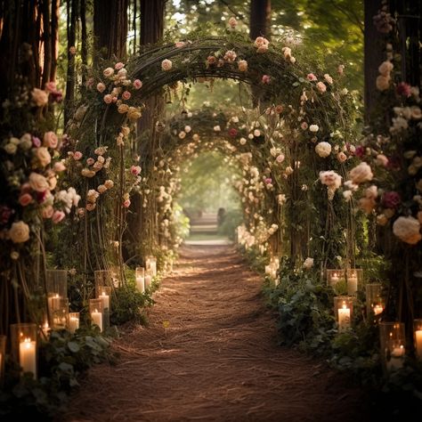 Enchanted Forest Wedding Entrance, Ethereal Forest Wedding, Enchanted Garden Decor, Whimsical Wedding Color Palette, Forest Fairy Wedding, Forrest Weddings, Whimsical Boho Wedding, Fantasy Wedding Theme, Shrek Wedding