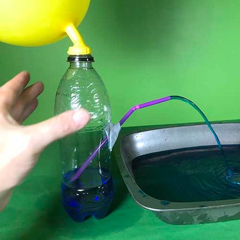 Bottle fountain science activity : Fizzics Education Bottle Fountain, Scientist Party, School Organisation, Experiment For Kids, Stem Lab, Small Balloons, Holiday Program, Science Activity, Blue Food Coloring