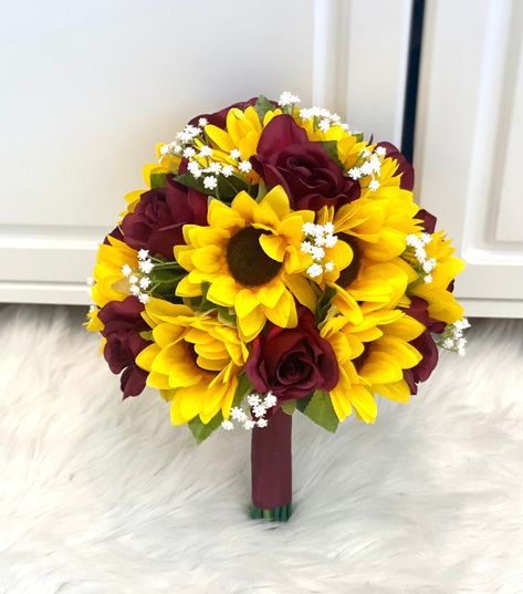 Excited to share this item from my #etsy shop: Sunflower Bouquet, Burgundy Sunflower Bouquet, Babys Breath, Burgundy Bouquet, Burgundy Rose Sunflower Bouquet, Bride Bouquet Bridesmaid Bouquet Burgundy, Red Roses And Sunflowers, Bridal Bouquet Burgundy, Sunflower Bridesmaid, Sunflower Bridesmaid Bouquet, Fall Sunflower Weddings, Burgundy Sunflower, Sunflower Weddings, Sunflower Boutonniere