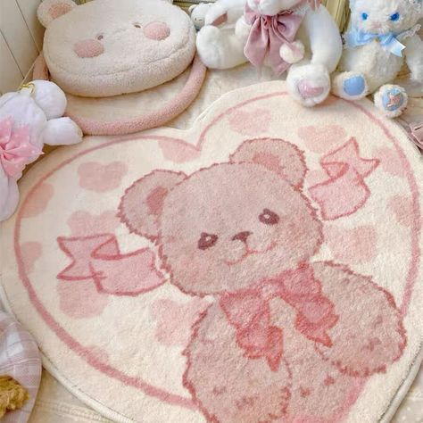 Coquette Carpet, Day Bedroom Ideas, Lovecore Bedroom, Lovecore Room, Kawaii Living Room, Y2k Rug, Cute Carpet, Lots Of Hearts, Hello Kitty Bedroom