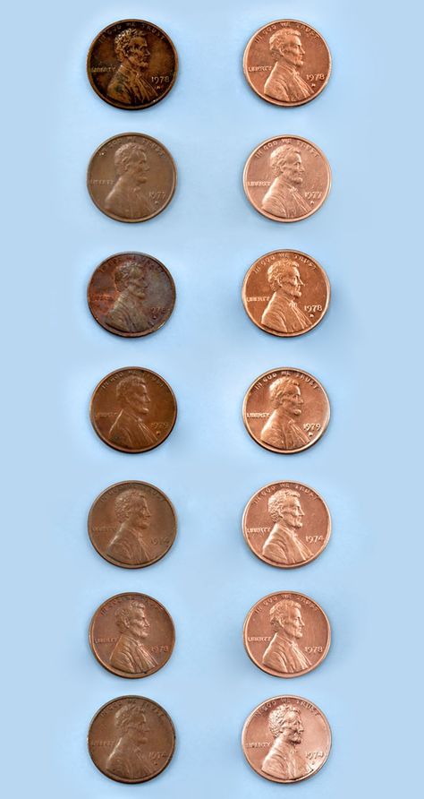 How To Clean Pennies Baking Soda, Old Coins Craft, Clean Pennies, Pennies Crafts, How To Clean Coins, How To Clean Pennies, Coin Identification, Penny Crafts, Pressed Pennies