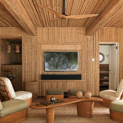 See all our stylish living room design ideas on HOUSE - design, food and travel by House & Garden, including a redesigned bamboo house on the Caribbean island of Mustique Bamboo Furniture Vintage, Country Modern Home, Bamboo House Design, Bamboo Architecture, Bamboo House, Unusual Homes, Bamboo Furniture, Traditional Building, Bamboo Design