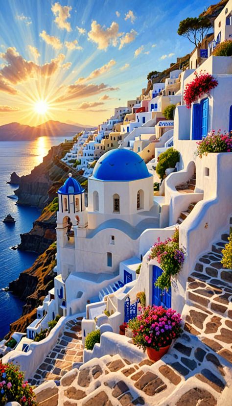 Oil Painting of Santorini, Greece - AI creation Greece Art Aesthetic, Mykonos Painting, Santorini Greece Painting, Santorini Painting, Greece Aesthetics, Grecia Santorini, Santorini Grecia, Greece Painting, Greek Beaches