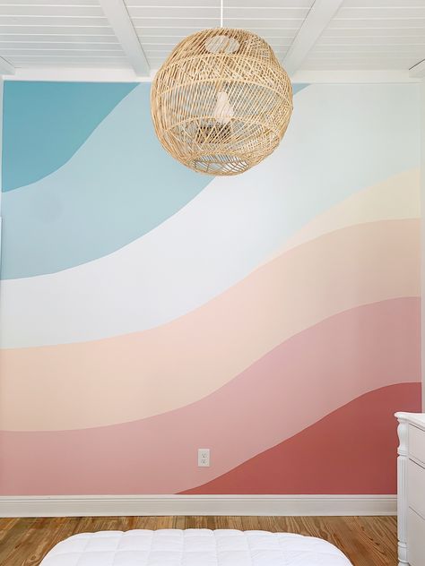 How We Painted A Colorful Abstract Wall Mural (UPDATED!) | Young House Love Walls Design Painted, Cool Paint Designs For Walls, Colourful Wall Mural, Girl Room Wall Paint, Easy Diy Wall Mural, Wall Designs With Paint, Diy Wall Designs Paint Ideas, Accent Wall Designs Paint, Accent Wall Paint Designs