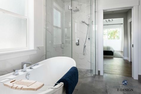 The 7 Best Paint Colors to Coordinate With Marble - Kylie M Interiors High Reflective White, Marble Ideas, Decorators White Benjamin Moore, Kylie M Interiors, Calcutta Marble, Bathroom Marble, Warm Paint Colors, White Marble Bathrooms, Blue Green Paints