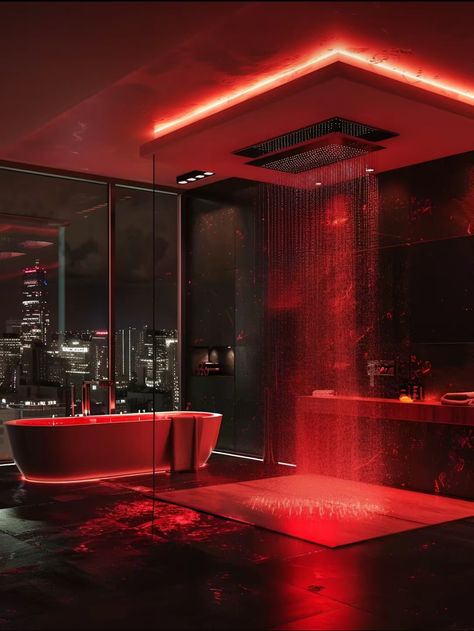 Red Theme, Dream Life House, Bathroom Red, Dark Home, Bed Bedroom, Furniture Luxury, Red Rooms, Dream House Rooms, Furniture Modern