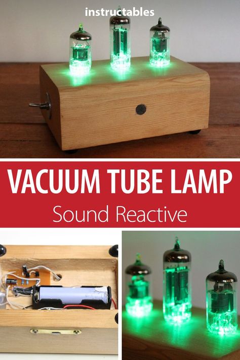 Make a lamp with vacuum tubes that are illuminated with an LED and react to sound.  #lighting #electronics #reactive #technology Make A Lamp, Diy Gadgets, Tube Lamp, Led Projects, Nixie Tube, Led Diy, Tube Light, Vacuum Tube, Upcycled Crafts