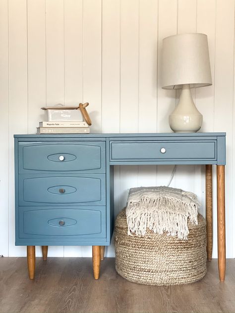 Desk transformation and styled ✨ #thrifted #upcycle #paintedfurniture #DIY 

Color: FMP Blue Pine Beach Blue Desk, Diy Furniture Flip, Flipping Furniture, Diy Furniture, Painted Furniture, Desk, Blue, Furniture, Color