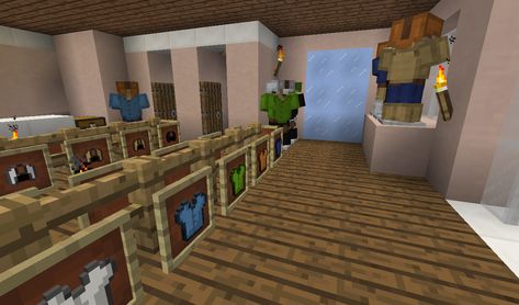 This Clothing Store is Complete with Clothing Racks and Mannequins - http://gearcraft.us/this-clothing-store-is-complete-with-clothing-racks-and-mannequins/ Minecraft Clothing Store Ideas, Clothes Store Minecraft, Clothing Store Minecraft, Clothing Shop Minecraft, Minecraft Clothes Store, Armour Shop Minecraft, Minecraft Tailor Shop, Minecraft Clothes Shop, Minecraft Store Interior