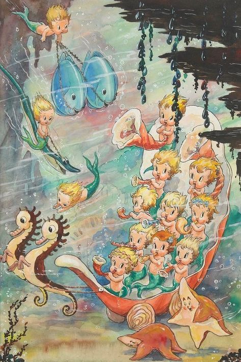 Ida Rentoul Outhwaite, Mermaid Stories, Mermaids And Mermen, Vintage Mermaid, Journal Digital, Fairytale Fantasy, Seahorses, Mermaid Art, Children's Book Illustration