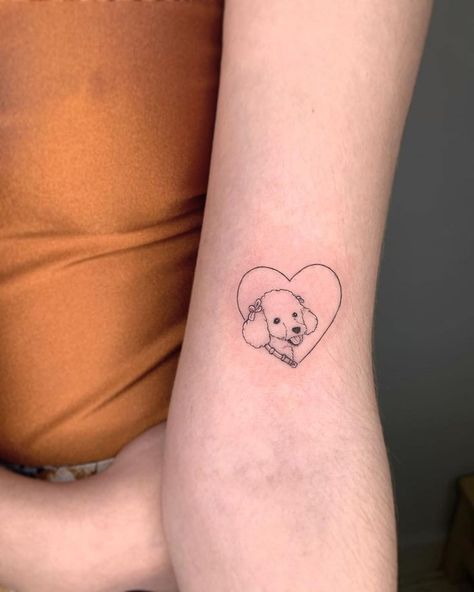 Shih Tzu Tattoo Minimalist, Maltipoo Tattoo, Toy Poodle Tattoo, Poodle Tattoo, Small Dog Tattoos, Purple Tattoos, Marvel Tattoos, Petite Tattoos, Small Girl Tattoos