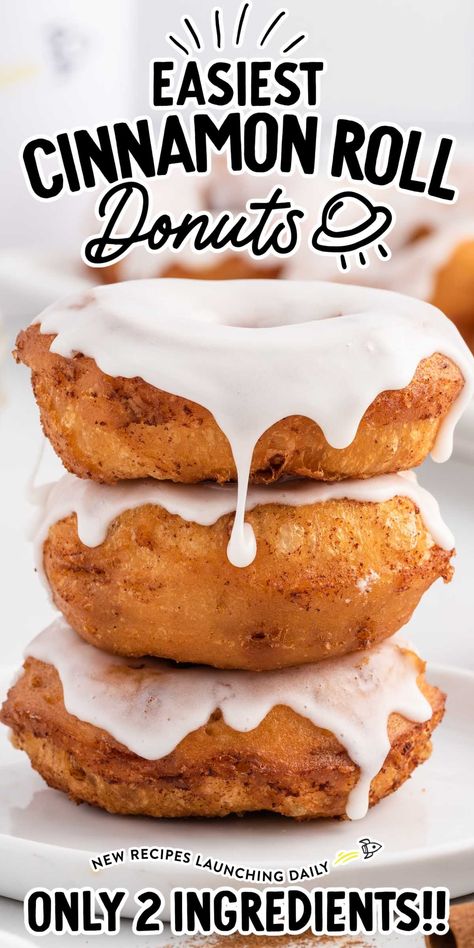 Cinnamon Roll Donuts Fried, Cinnamon Roll Donut, Yummy Cinnamon Rolls, Rhodes Cinnamon Rolls, Best Amish Recipes, Homemade Donuts Recipe, Homemade Doughnuts, Fried Donuts, Cinnamon Donuts