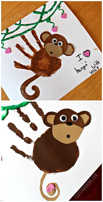 Handprint Monkey Art Project - Fun Valentine's Day craft for kids! | CraftyMorning.com Handprint Monkey, Monkey Valentine, Kids Valentines, Valentine Crafts For Kids, Monkey Art, Handprint Crafts, Daycare Crafts, Handprint Art, Valentine Fun