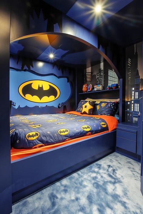 25 Cool Bedroom Designs Every Toddler Boy Will Love Boys Room Ideas Shared, Batman Kids Room, Marvel Bedroom Decor, Batman Themed Bedroom, Batman Room Decor, Batman Bedroom, Marvel Bedroom, Batman Room, Batman Decor