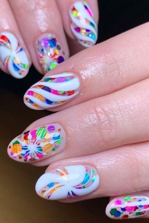 White and pink short nails ideas Easter Nails Design Spring, Rainbow Nail Art Designs, Rainbow Nails Design, Rainbow Nail Art, Confetti Nails, Easter Nail Designs, Easter Nail Art, Nail It, Christmas Nail Art Designs